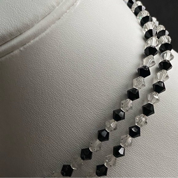 Vintage- Jet & Rock Crystal Double Strand Necklace w/ Owl Crystal Earrings - Picture 3 of 16